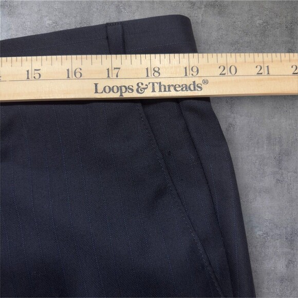 ALFANI Men’s 2-Piece Suit 44L Blazer 38x32 Pants Navy Blue Striped Virgin Wool - Picture 16 of 16